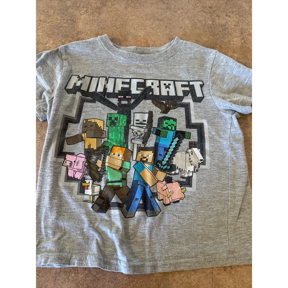 Minecraft Boys' Gray Graphic Tee Short Sleeve Logo & Characters Size XS 4